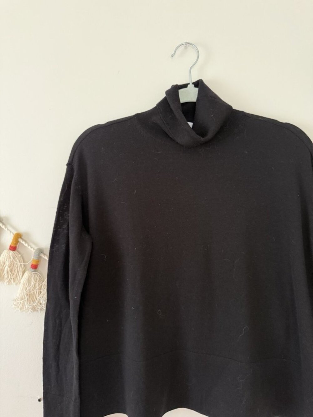 Everlane 100% Wool Turtleneck Long Sleeve Boxy Black Top Layering Basics Relax S - Picture 4 of 8